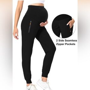 Black Maternity Scrub Joggers with Zipper Pockets